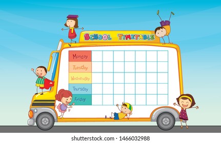 School Time Table On School Bus Illustration