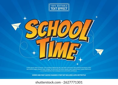 School Time Vector 3D Text Effect – cartoon and modern typography for poster, branding, social media