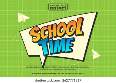 School Time Vector 3D Text Effect – cartoon and modern typography for poster, branding, social media