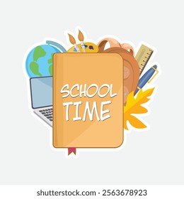 School Time Vector Illustration Sticker. Fun school time vector sticker, ideal for classroom and educational designs