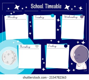 school timeable with  cute style outerspace illustration 