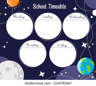school timeable with  cute style outerspace illustration 