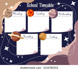 school timeable with  cute style outerspace illustration 