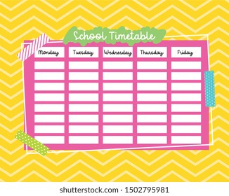 school timetable with adhesive tape over yellow background with geometric forms. vector illustration