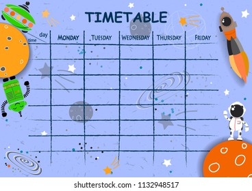 School timetable background with hand drawn space elements.