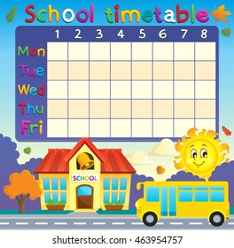 School timetable with school and bus - eps10 vector illustration.