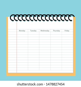 School timetable card with background notepad
