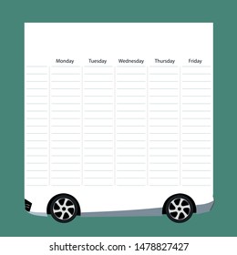 School timetable card with car tire theme