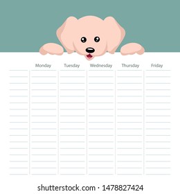School timetable card with dog puppy theme background