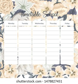 School timetable card with flowers background