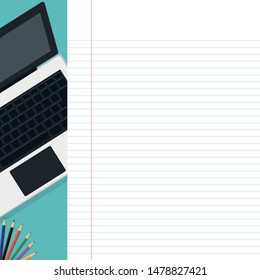 School timetable card with laptop theme in background