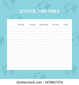 School timetable card with world map theme