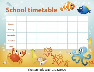 School timetable with cartoon sea animals in background