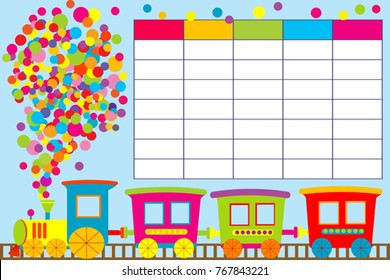 School timetable with cartoon train