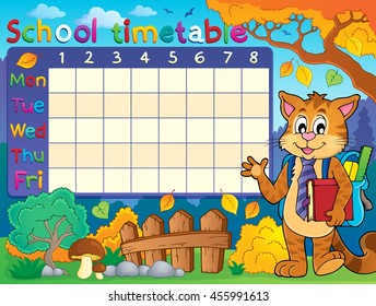 School timetable with cat - eps10 vector illustration.
