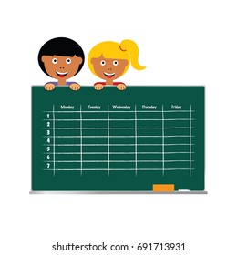 school timetable with children vector art illustration