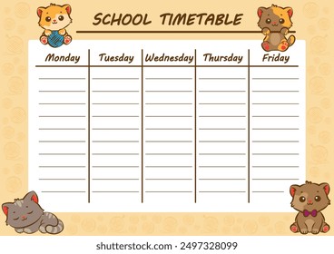 School timetable with cute cartoon cats.