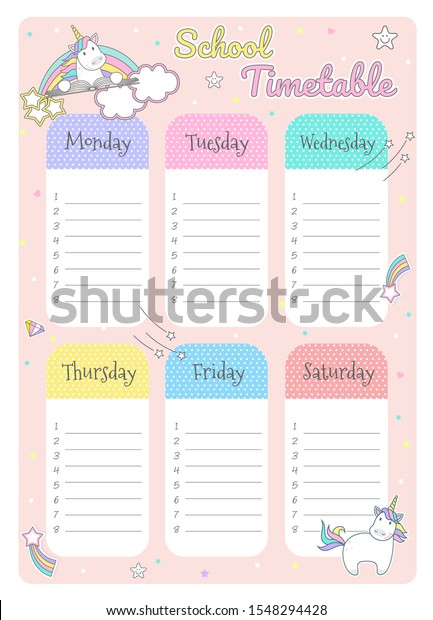 timetables chart cute unicorn