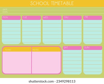 School timetable , Day planner, Date. Monthly planner with flower poppy and anemones . Blank template. Vector illustration. Minimal style. Clean style. Daily to do. Go to school 