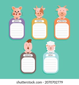 School timetable design with cute animal character 02