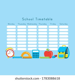 school timetable design with school supplies cartoon. back to school. vector illustration

