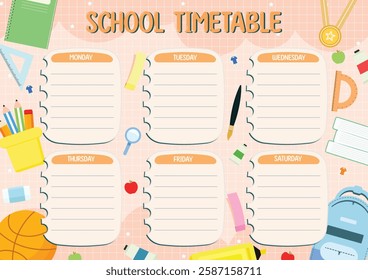 School timetable design. Vector of back to school timetable schedule template. 