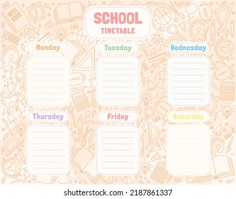 Calendario escolar preparado a mano con objetos escolares. Plantilla de calendario escolar de estilo plano