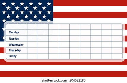 School timetable with flag od the United States of America