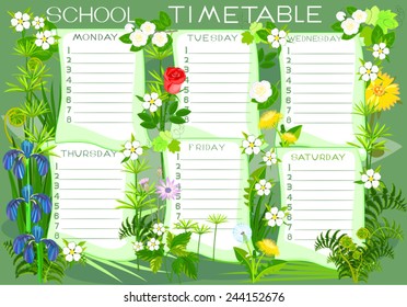 School timetable with flowers