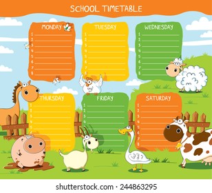 Horario escolar con animales de granja divertidos