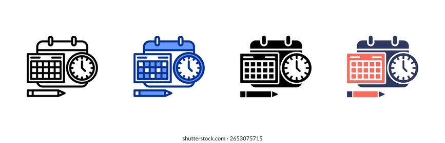 School Timetable icon sheet multiple style collection