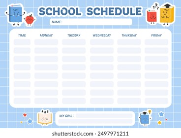 School timetable for kids, educational schedule, weekly planner, printable school schedule for children. School children routine timetable. Education, class, lessons plan. Back to school planner.