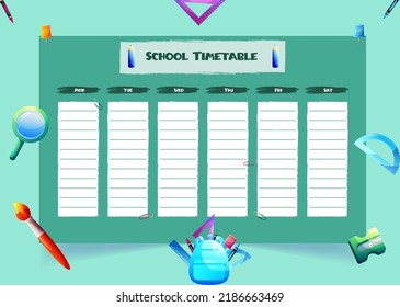 School timetable. Kids plan schedule. Cute colorful background. Vector background. Education background. Vector drawing. Weekly planner for children