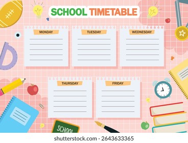School Timetable with Learning Tools. Featuring School Supplies concept.