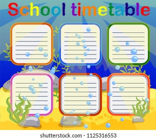 School timetable with marine themes, table, underwater world