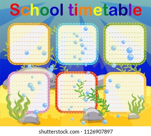 School timetable with marine themes, table, underwater world
