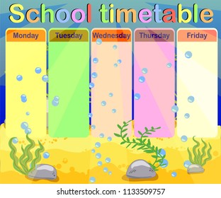 School timetable with marine themes, table, underwater world