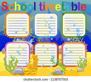 School timetable with marine themes, table, underwater world