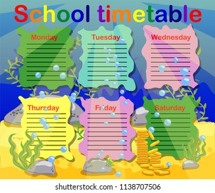 School timetable with marine themes, table, underwater world