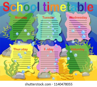 School timetable with marine themes, table, underwater world