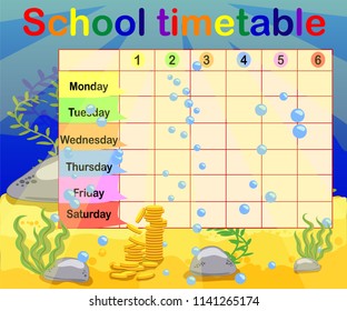 School timetable with marine themes, table, underwater world