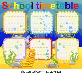 School timetable with marine themes, table, underwater world