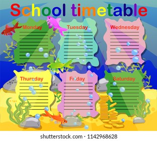 School timetable with marine themes, table, underwater world