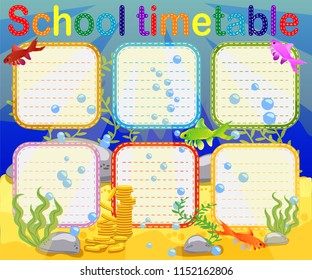 School timetable with marine themes, table, underwater world