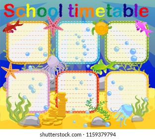School timetable with marine themes, table, underwater world