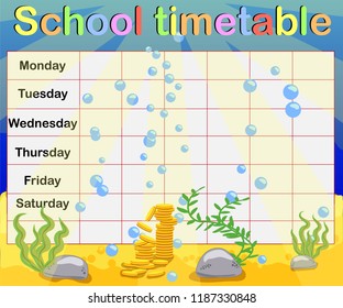 School timetable with marine themes, table, underwater world