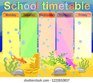 School timetable with marine themes, table, underwater world
