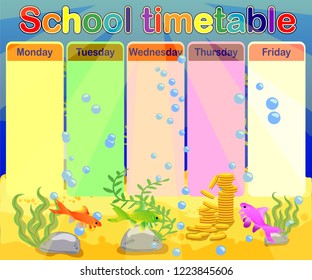 School timetable with marine themes, table, underwater world