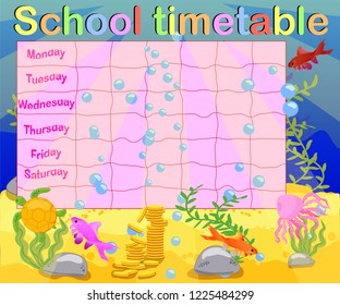 School timetable with marine themes, table, underwater world