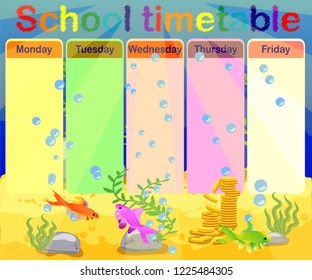 School timetable with marine themes, table, underwater world